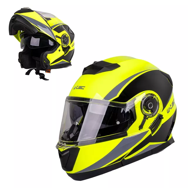 Výklopná prilba W-TEC Banelmeda - šedo-čierno-fluo žltá