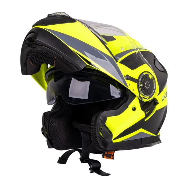 Výklopná prilba W-TEC Banelmeda - 2.akosť - šedo-čierno-fluo žltá