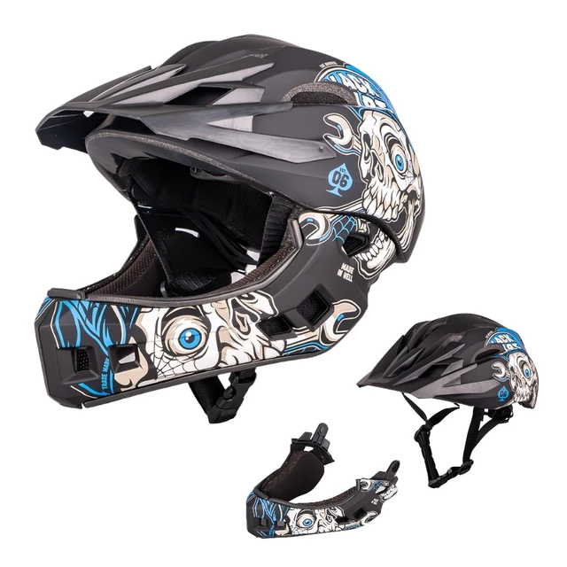 Detská downhill prilba W-TEC Delgada - Freestyle Blue - Black Heart Mechanic