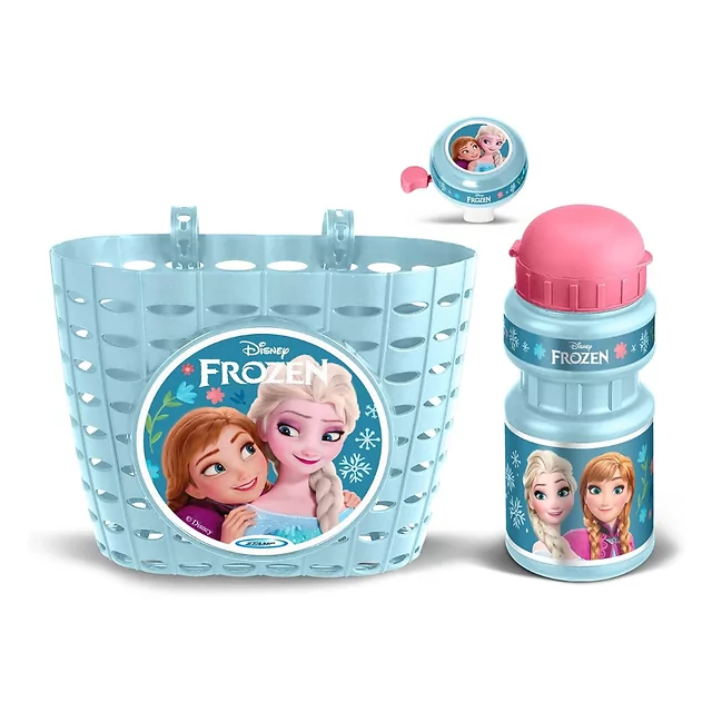 Cyklistická súprava Frozen II (košík, fľaša, zvonček) - svetlo modrá
