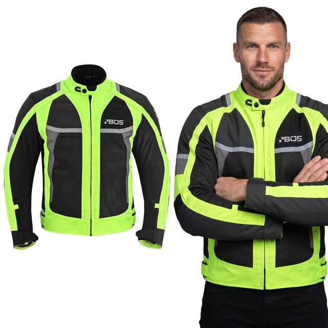 Pánska letná moto bunda BOS Libera - Black - neon