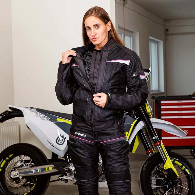 Dámska moto bunda W-TEC Progair Lady - 2. akosť - čierno-ružová