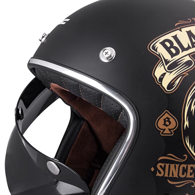 Moto prilba W-TEC Black Heart Kustom - Skull, čierna lesk