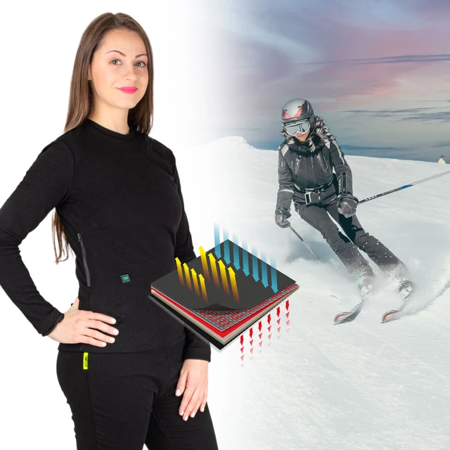 Dámske vyhrievané tričko W-TEC Insulong Lady s 10 000 mAh powerbankou - čierna