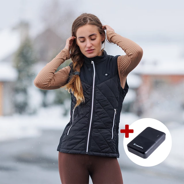 Dámska vyhrievaná vesta inSPORTline WARMher s 10 000 mAh powerbankou - čierna