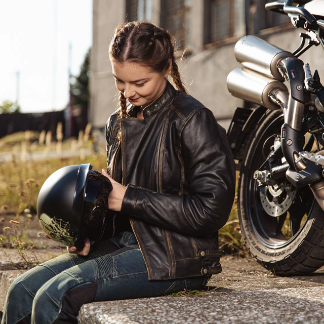 Dámska kožená moto bunda W-TEC Black Heart Lizza - 2.akosť - vintage hnedá