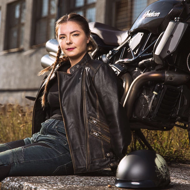 Dámska kožená moto bunda W-TEC Black Heart Lizza - 2.akosť - vintage hnedá