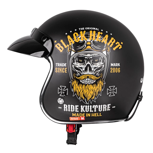 Moto prilba W-TEC Black Heart Kustom - Skull, čierna lesk