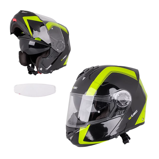 Výklopná moto prilba W-TEC Vexamo PP s Pinlockom - čierno-zelená