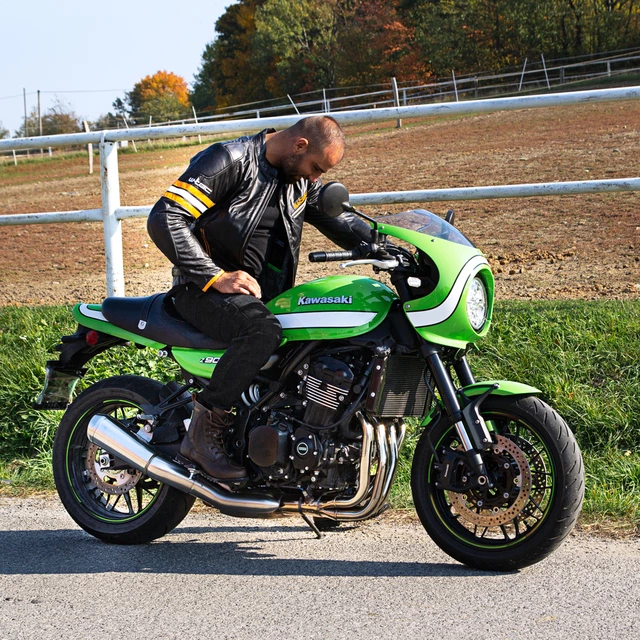 Kožená moto bunda W-TEC Brenerro - Black-Orange-White