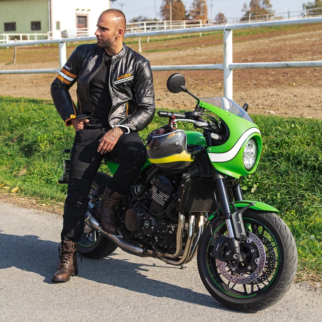 Kožená moto bunda W-TEC Brenerro - Black-Orange-White