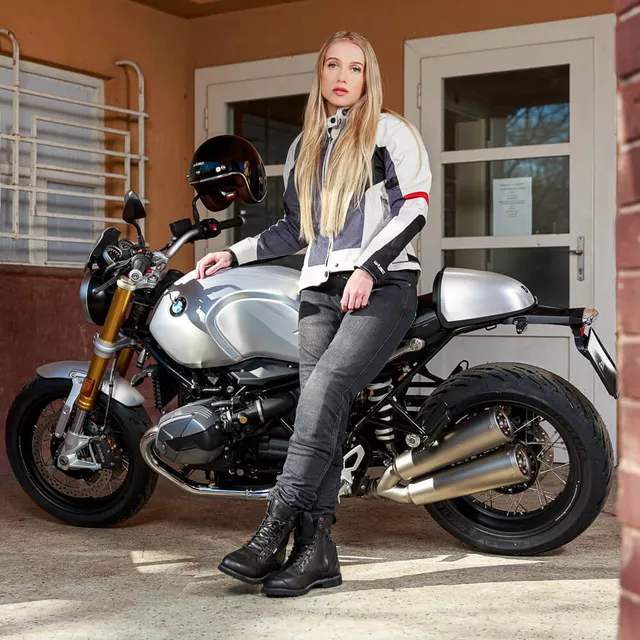 Dámska letná moto bunda W-TEC Lucina - šedá-krémovo biela
