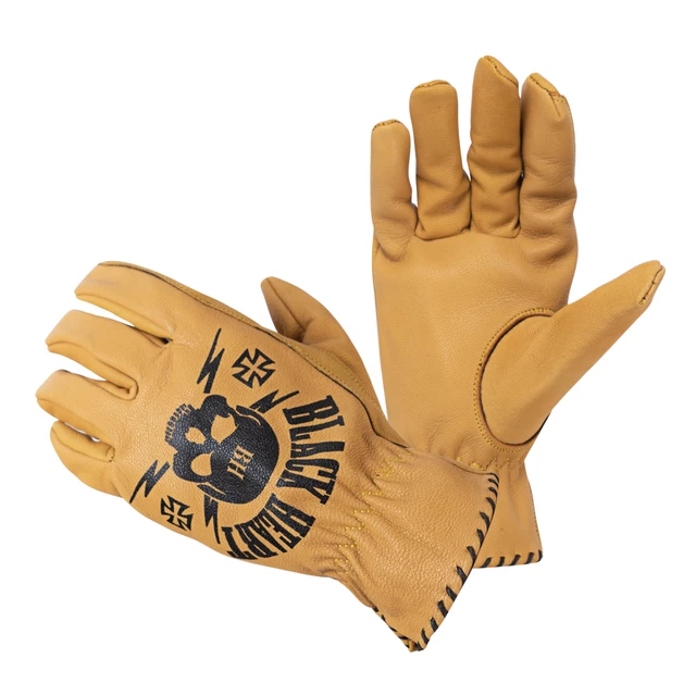 Kožené moto rukavice W-TEC Black Heart Skull Gloves - čierna - camel
