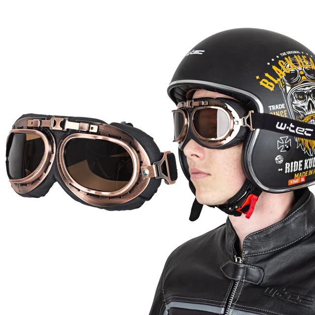 Moto prilba W-TEC Angeric Gloss Black s okuliarmi Steamrust - Gloss Black