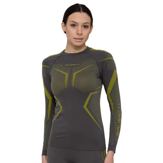 Dámske funkčné tričko Brubeck Dry s dlhým rukávom LS1736W - Grey/Lime - Grey/Lime