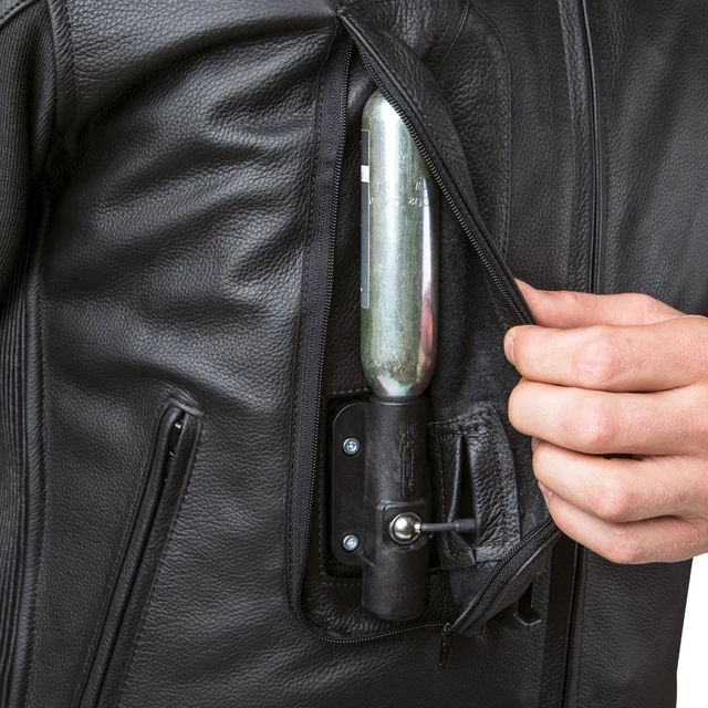 Airbagová bunda Helite Roadster čierna kožená, mechanická s trhačkou - 2. akosť - čierna