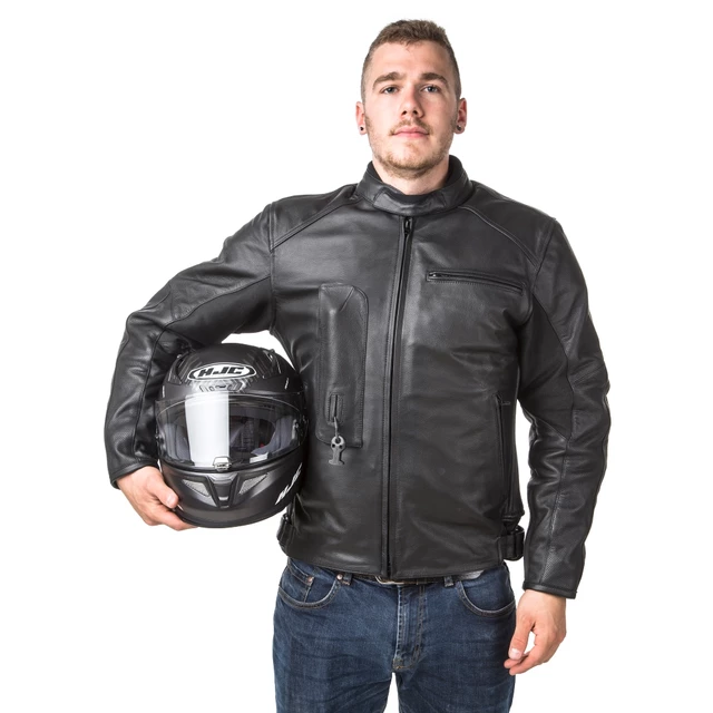 Airbagová bunda Helite Roadster čierna kožená, mechanická s trhačkou - 2. akosť - čierna