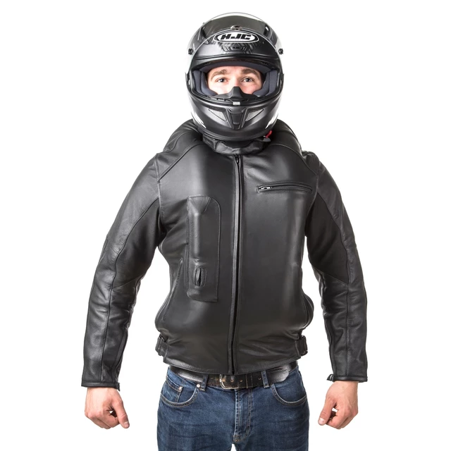 Airbagová bunda Helite Roadster čierna kožená, mechanická s trhačkou - 2. akosť - čierna