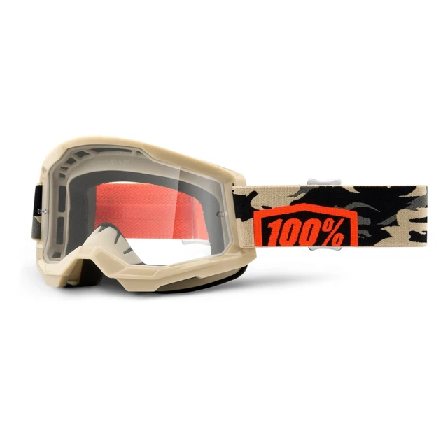 Motokrosové okuliare 100% Strata 2 - Fletcher ružová, číre plexi - Kombat béžovo-oranžová, číre plexi