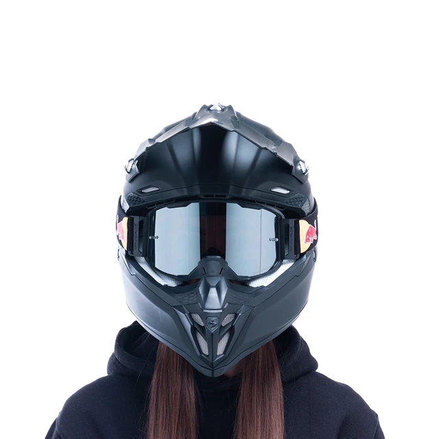 Motokrosové okuliare RedBull Spect Strive Panovision, čierne matné, plexi strieborné zrkadlové