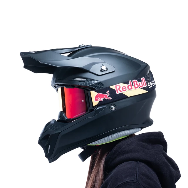 Motokrosové okuliare RedBull Spect Strive Panovision, čierne matné, plexi červené zrkadlové