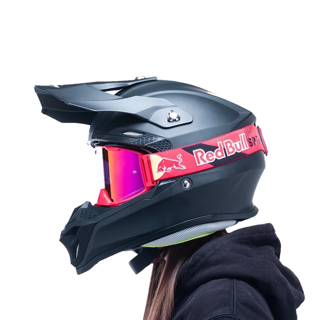 Motokrosové okuliare RedBull Spect Strive Panovision, červené matné, plexi fialové zrkadlové