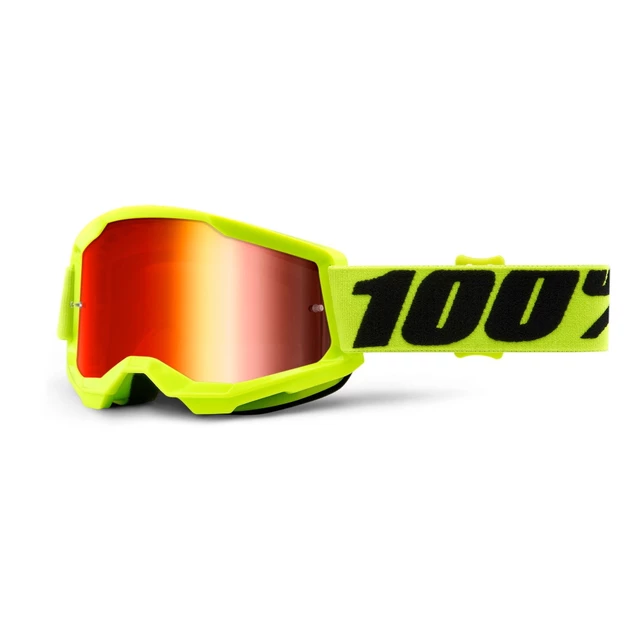 Detské motokrosové okuliare 100% Strata 2 Youth Mirror - čierna, zrkadlové strieborné plexi