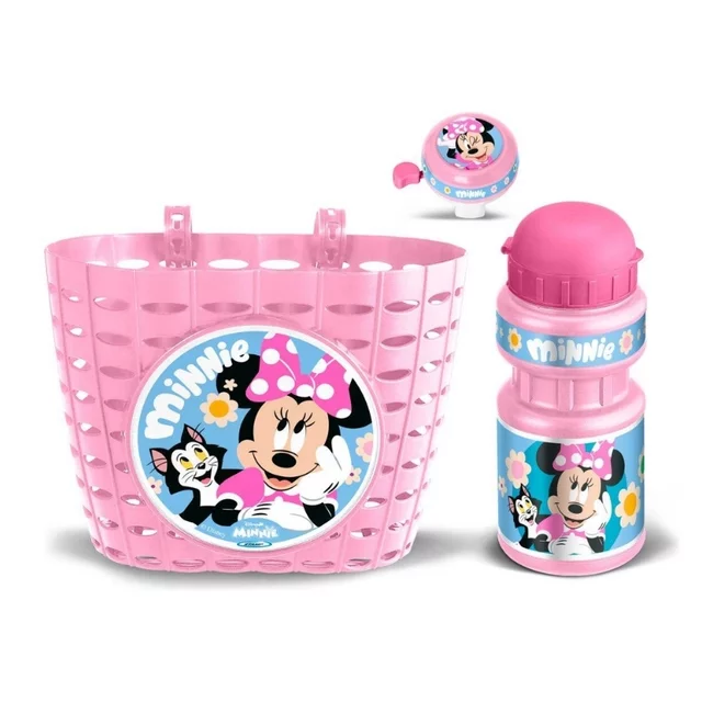 Cyklistická súprava Minnie (košík, fľaša, zvonček) - ružová