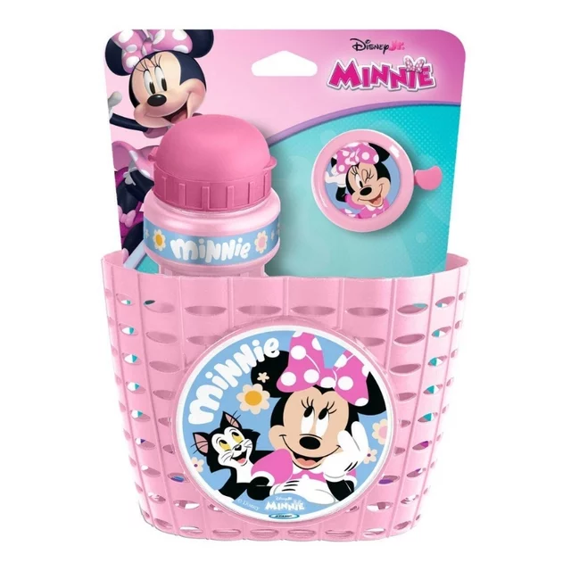Cyklistická súprava Minnie (košík, fľaša, zvonček) - ružová