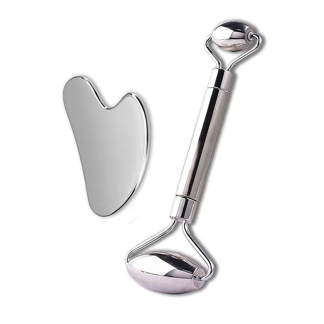 Masážna kovová súprava Face roller a Gua Sha inSPORTline Comesta Set