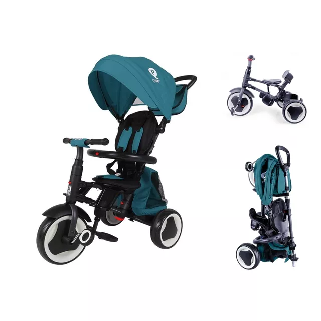 Detská trojkolka s vodiacou tyčou QPlay Rito+ - Turquoise - Turquoise