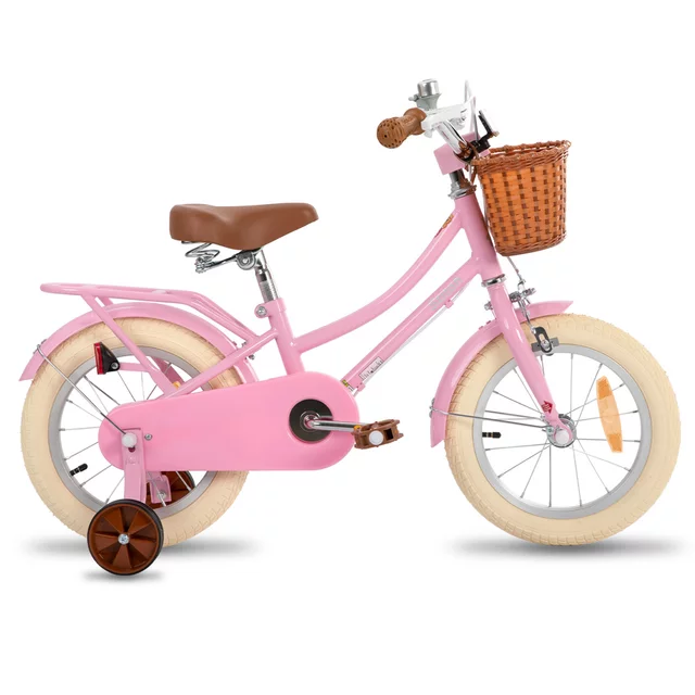 Detský bicykel Joystar Stitch 14" s košíkom a kolieskami • 92-120 cm - ružová