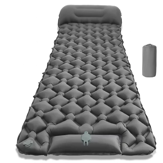 Nafukovacia karimatka s integrovanou pumpou inSPORTline Soultea 190x60x6 cm - modrá - šedá