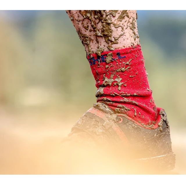 Nepremokavé merino ponožky DexShell Hytherm PRO - Tangelo Red Stripe