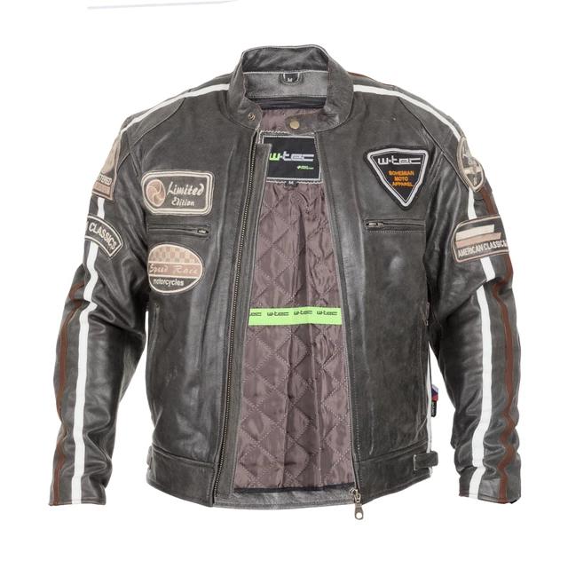 Pánska kožená moto bunda W-TEC Antique Cracker - hnedo-šedá