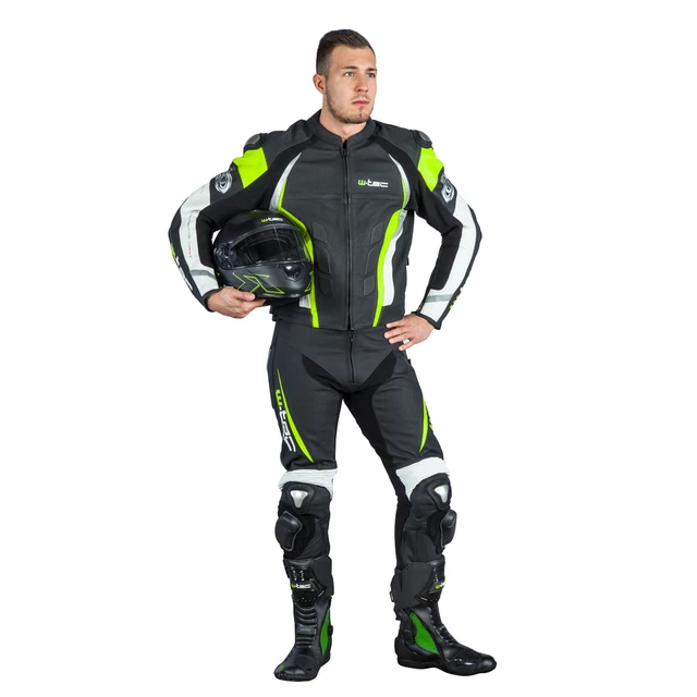 Pánska kožená moto bunda W-TEC Velocity - čierna-fluo
