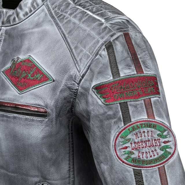 Pánska kožená moto bunda W-TEC Sheawen Waxed Grey - šedá