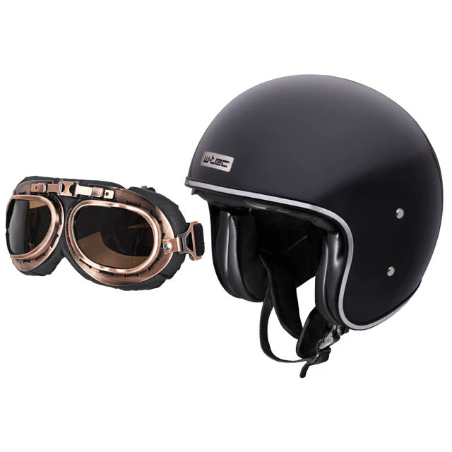 Moto prilba W-TEC Angeric Gloss Black s okuliarmi Steamrust - Gloss Black - Gloss Black