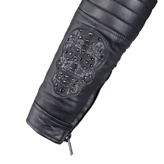 Dámska kožená bunda W-TEC Strass - 2.akosť - čierna s kamienkami