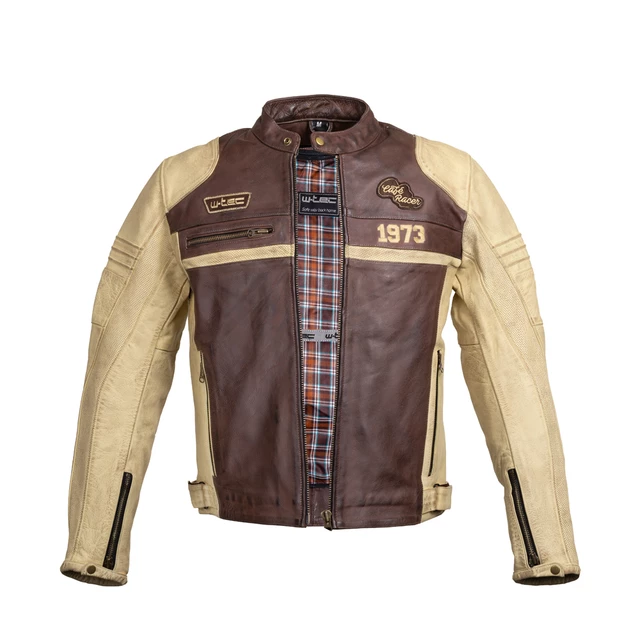 Pánska kožená moto bunda W-TEC Retro - čierno-hnedo-béžová