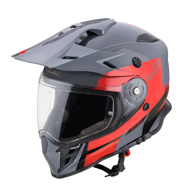 Moto prilba W-TEC V331 PR Graphic - Khaki-Grey - Red-Grey