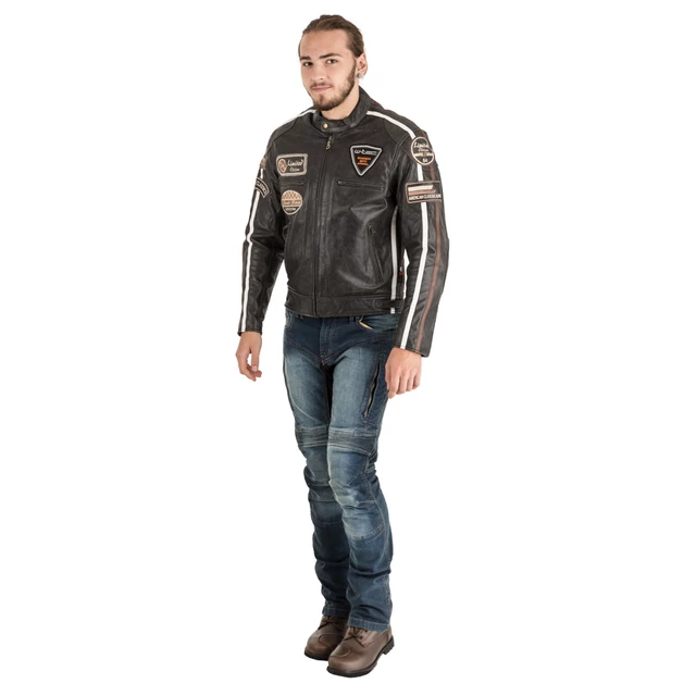 Pánska kožená moto bunda W-TEC Antique Cracker - hnedo-šedá