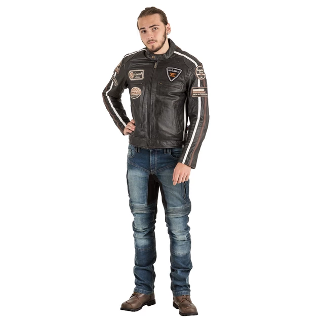 Pánska kožená moto bunda W-TEC Antique Cracker - hnedo-šedá