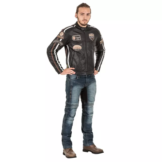 Pánska kožená moto bunda W-TEC Sheawen Black - čierna