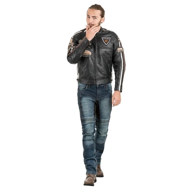 Pánska kožená moto bunda W-TEC Sheawen Black - 2.akosť - čierna