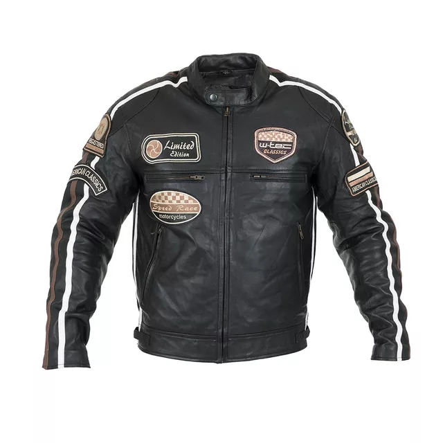 Pánska kožená moto bunda W-TEC Sheawen Black - čierna