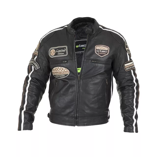 Pánska kožená moto bunda W-TEC Sheawen Black - čierna