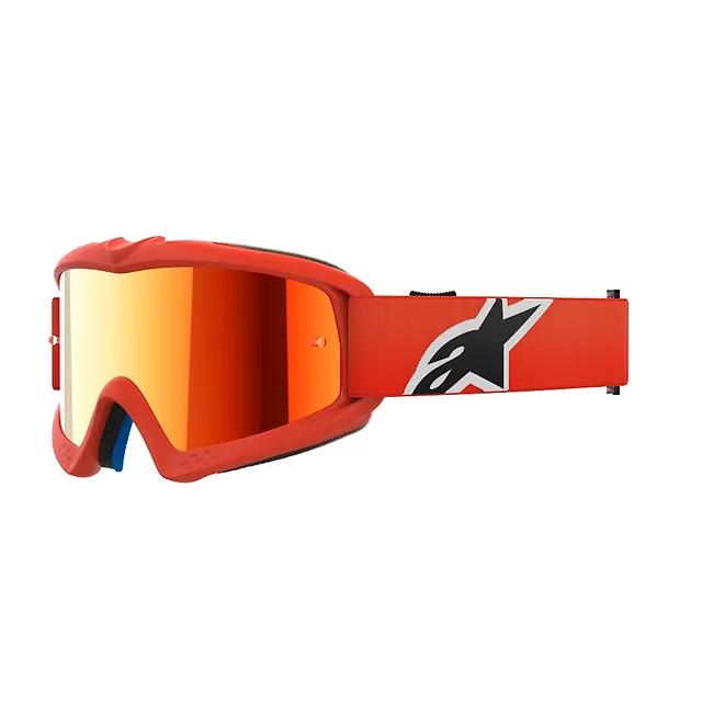 Detské motokrosové okuliare Alpinestars Vision Mirror Youth - Corp oranžová, zrkadlové červené plexi
