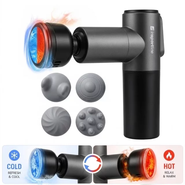 Masážna pištoľ s hrejivým/chladivým nástavcom inSPORTline IceBlaze • 2400 mAh • 1600-2800 rpm • až 6 mm