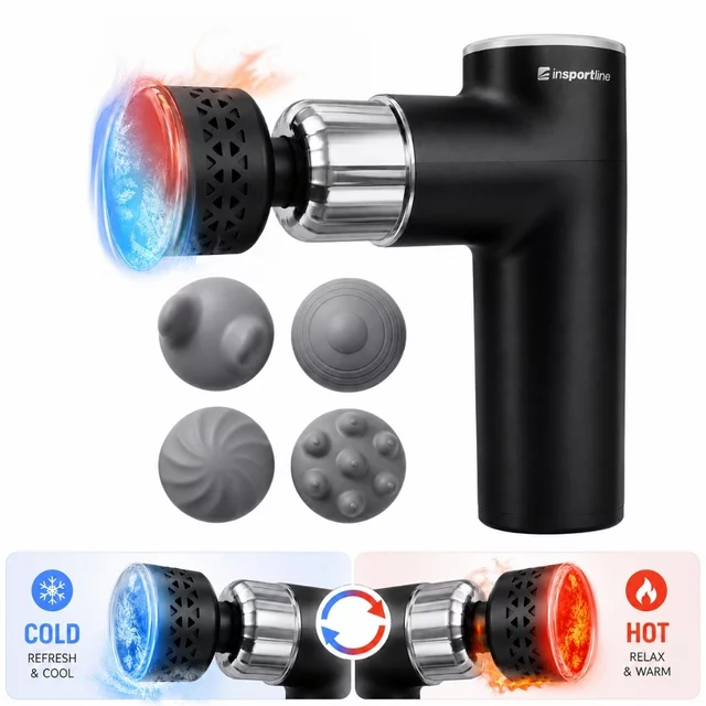 Masážna pištoľ s hrejivým/chladivým nadstavcom inSPORTline ChillFrost • 1800 mAh • 1600-2800 rpm • až 6 mm - čierna - čierna